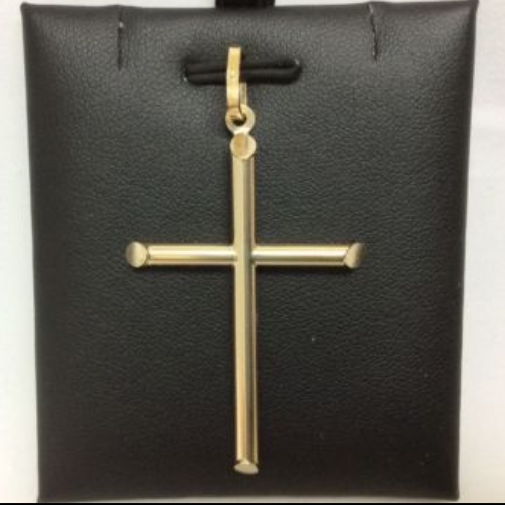 14K  Yellow real Gold Italy tube Cross Pendant 2.5gr